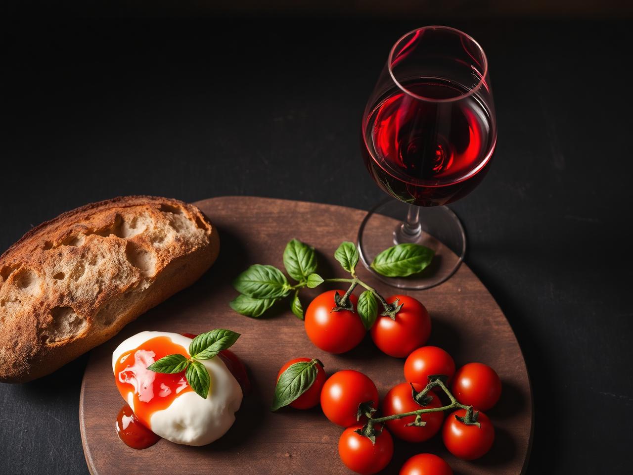Mozzarella di bufala, vino Falerno e pane casereccio